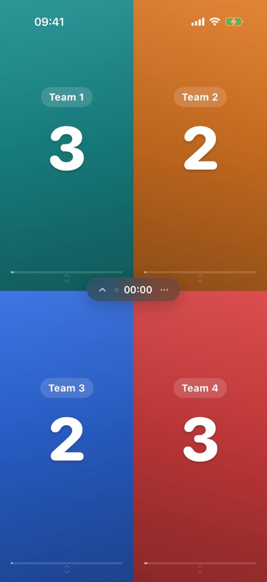 Four-team grid scoreboard in portrait