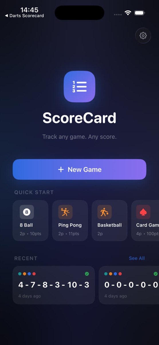 App Store screenshot: home screen with Quick Start templates and recent games