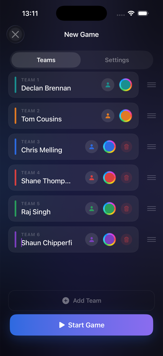 ScoreCard team configuration