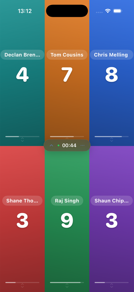 ScoreCard scoreboard with 6 players